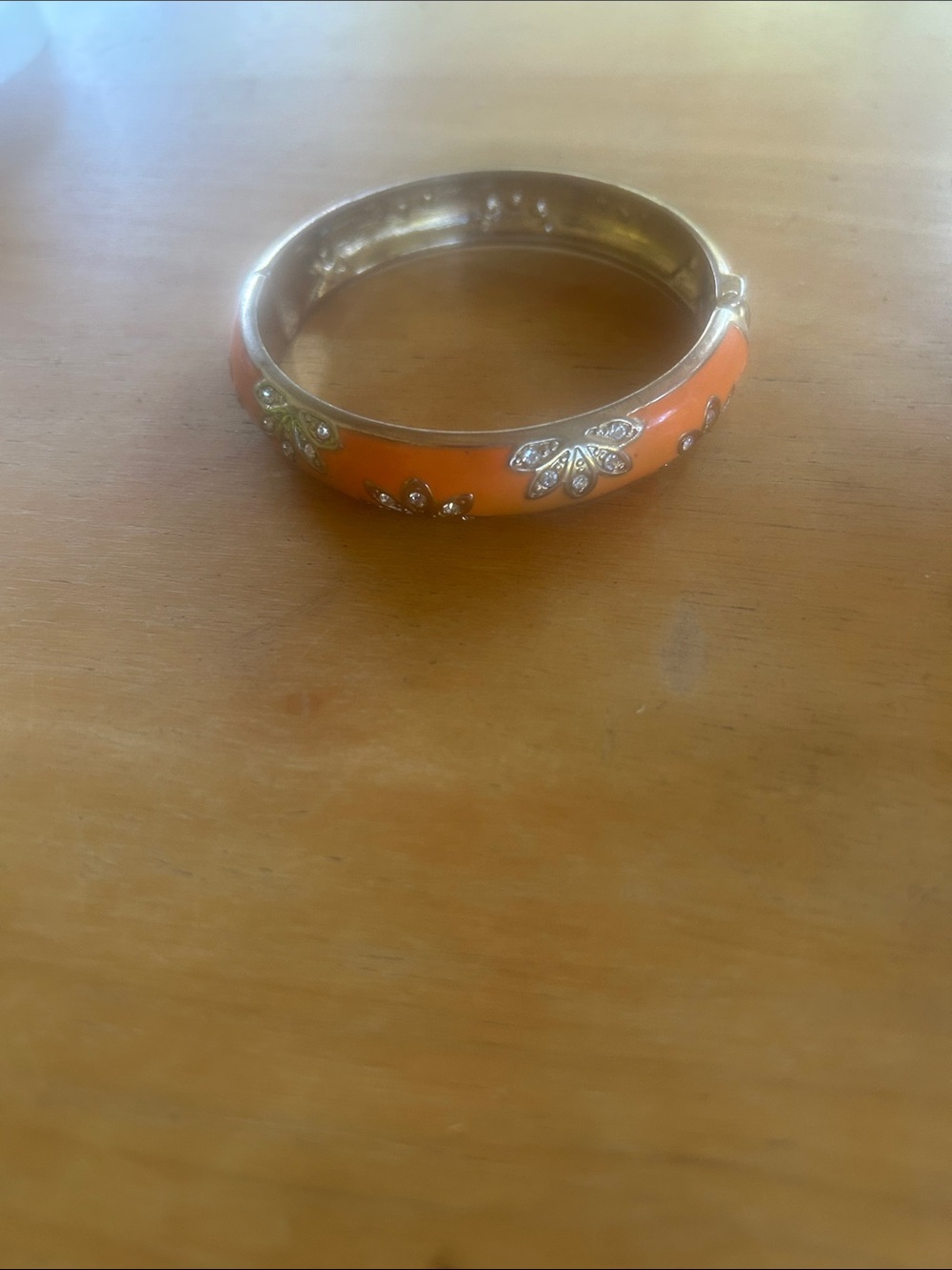 Orange Floral Enamel Bangle Bracelet